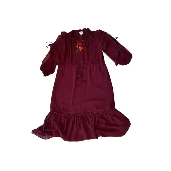 Misa Los Angeles Dress Maroon Tereza Dress Boho Peasant Oversized Dress Size XS - Picture 3 of 16